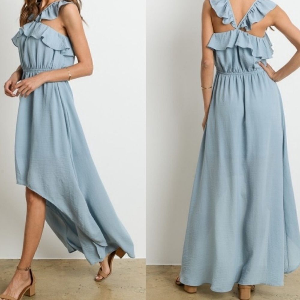 Blue Ruffled High Low Dress - Picture 4 of 16
